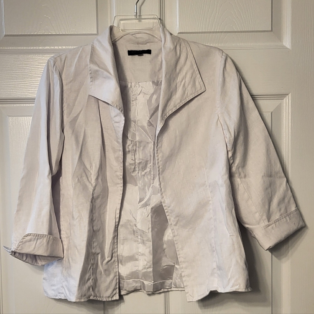 For Cynthia 100% Linen Lined White Roll Sleeve Summer Short Blazer Size PM